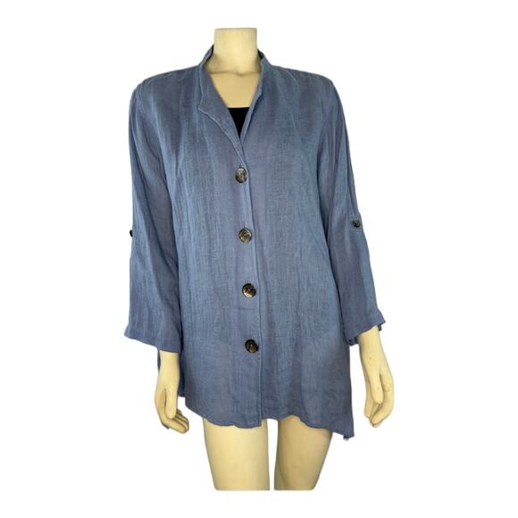 Caroline Rose Button-Down stand collar 100 % Tissue-Linen Shirt size large - Picture 2 of 11